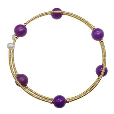 China Hot Selling FASHIONABLE 14K GF Jewelry Bracelet 14K Gold Filled Braided Wire Mica Beads Bracelet Female Natural Purple for sale