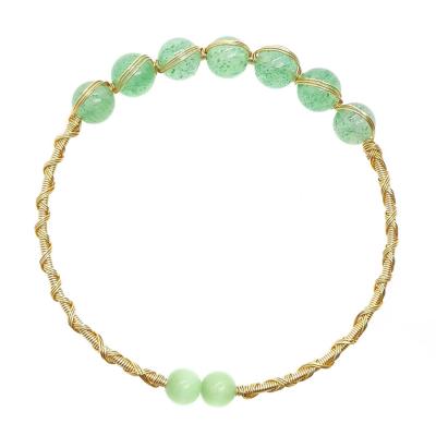 China TRENDY 14K Gold Filled Natural Green Strawberry Crystal Bangle Hand Made Gold Rolled Jewelry Bracelets for sale