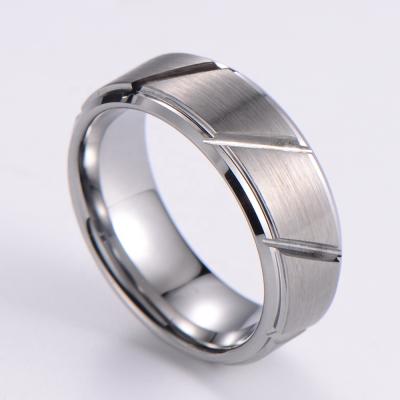 China New Style 6mm/8mm Silver Brushed Edge Beveled Bevel Wedding Rings Tungsten Carbide Lead Free Rings For Men for sale