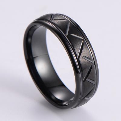 China New Style Tire Pattern Tungsten Carbide Rings 6MM/8MM Lead Free Black Fashion Brushed Wedding Rings For Men for sale