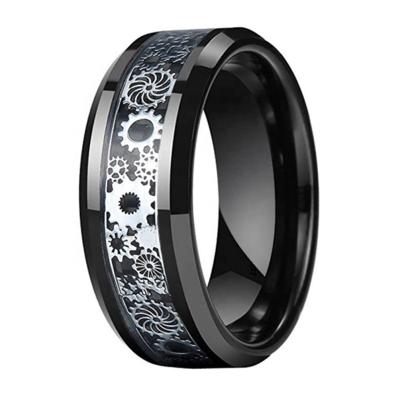 China Newest Lead Free Unique 8MM Black Tungsten Carbide Cut High Polished Rings Tungsten Rings For Him for sale