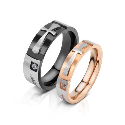 China Nickel Free Latest Black Titanium Steel Wedding Rings Crystal Religious Stainless Steel Rings For Women And Men for sale