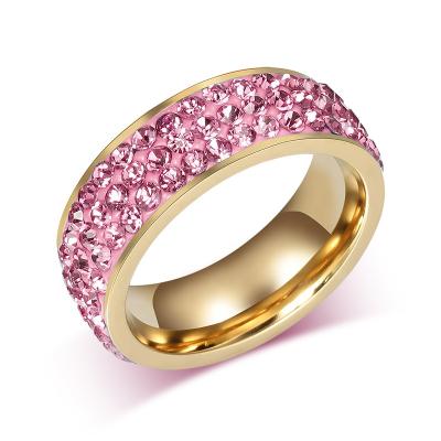 China Wholesale Ladies 18K Stainless Steel Nickel Free Gold Plating 7mm With Amethyst Rhinestone Rings For Her for sale