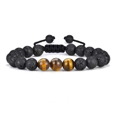 China Lava Bead Bracelet for Worry Natural Black Healing Power Bracelet Adjustable Braided Volcanic Bracelet Lava Rock Tiger Eye Bead Essential Oil for Worry for sale