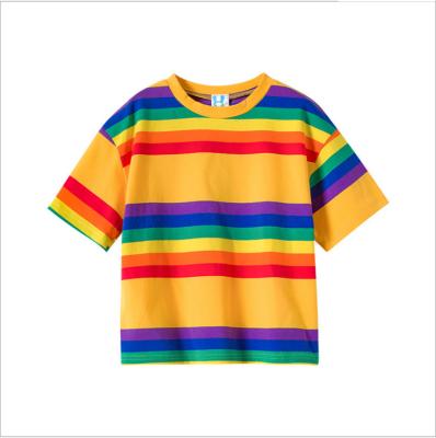 China Korean version of the QUICK DRY girls' T-shirt of new children's soft wear summer short-sleeved striped crewneck for sale