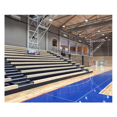 China Multipurposed Gym Arena Gyms Indoor Stadiums Factory Elevated Basketball Court Timber Bleacher Seats Telescopic Grandstand Seating Price for sale