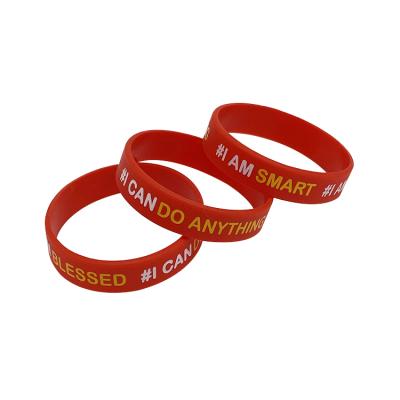 China 2021 Fashionable Custom Made Men's Red Printing Environmentally Friendly / Rubber Silicon Printed Wrist Band Silicone Wristband Elastic Band for sale