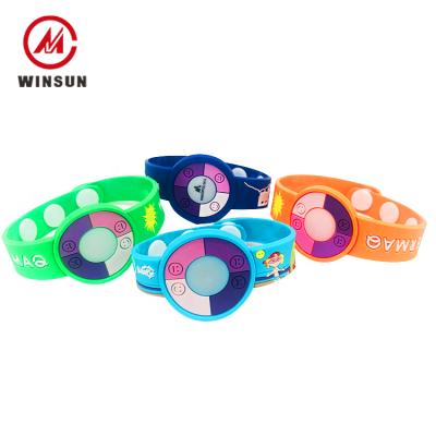 China Environmentally Friendly Rubber Bands Eco - Friendly PVC , Adjustable Kids Watch Shape Wristband for sale