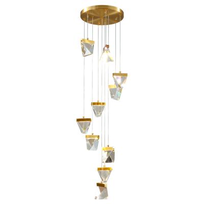 China Modern Cut Polyhedral Graphics Shape Geometric Helix Home Hotel Stairwell Brass Chandeliers Lighting Crystal Pendant Lights for sale