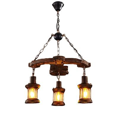 China 2021 Creative American Decorative Iron Industrial Chain Restaurant Cafe Bar Vintage Industrial Wooden Pendant Chandeliers for sale