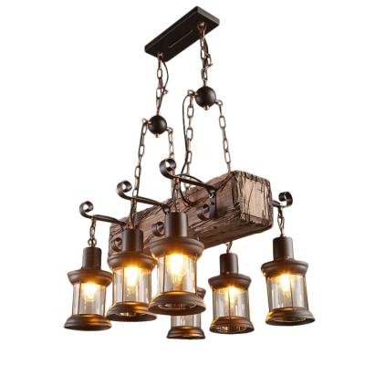 China American Creative Industrial Vintage Hanging Restaurant Light Decorative Wooden Chandeliers Cafe Bar Attic Pendant Lights for sale