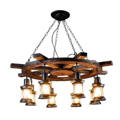 China 2021 European Industrial Hotel Indoor Wedding Lighting Rustic Decoration Chandelier Industrial Round Wood Vintage for sale