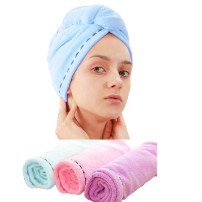 China Sustainable Microfiber Hair Towel Wrap Fast Drying Super Absorbent Twist Turban Hair Caps With Buttons Bath Buckle Fasten Salon Dry Hair Cap for sale