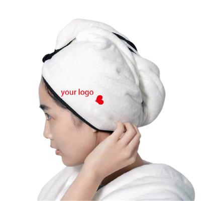 China Viable Custom Logo Microfiber Hair Towel Wrap Twist Super Absorbent Turban Quick Drying White Microfiber Towels For Hair for sale