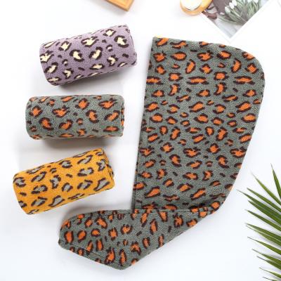 China Cheap Price Microfiber Hair Towel Turban Custom Leopard Hair Towel for sale