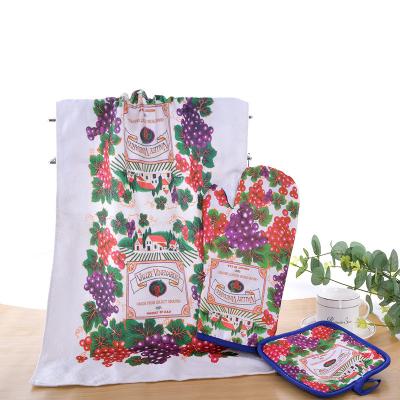 China Custom Printed Oven Mitt Tea Towel Pot Holder 3pcs Kitchen Sets With Logo Customized for sale