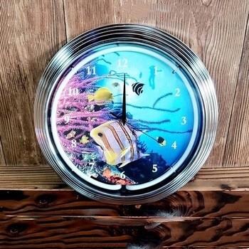 Cina PSE intorno all'orologio di parete al neon blu dell'ABS dell'insegna al neon di Route 66 Shell d'argento in vendita