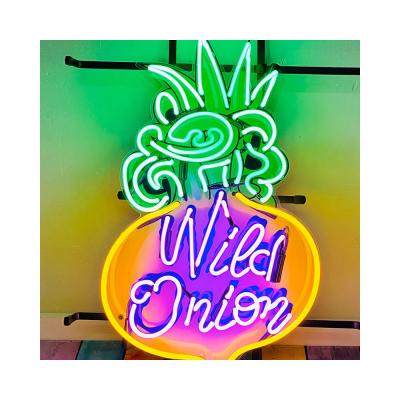 China Custom  design Metal Frame Wild Onion Vivid Glass Tube Neon Sign for sale