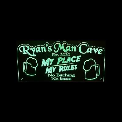 China Green 12cm Man Cave Edge Lit Acrylic 30cm Battery Power Neon Sign for sale