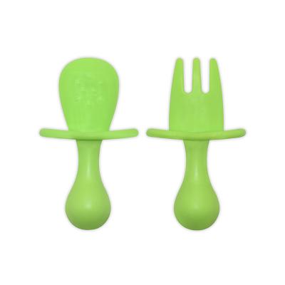 China Cheap Wholesale Utensils 100% BPA Free Factory Food Grade Silicone Plastic Mini Baby Spoon And Fork for sale