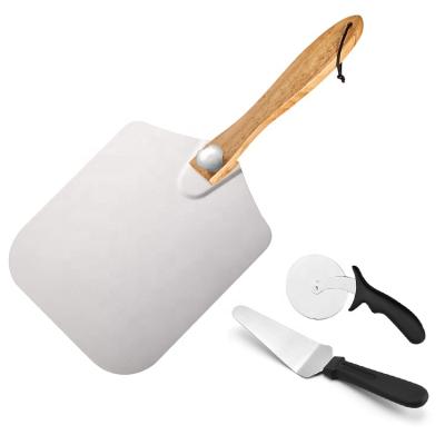 China 12 inch durable aluminum folding pizza shovel and plastic pizza wheel cutter shovel set pizza skin set for sale