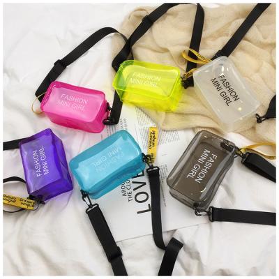 China Fashion KH Fashion Letter Printed Mini Shoulder Messenger Bag Transparent PVC Handbags Women Jelly Purse Fashion Girl Purses for sale