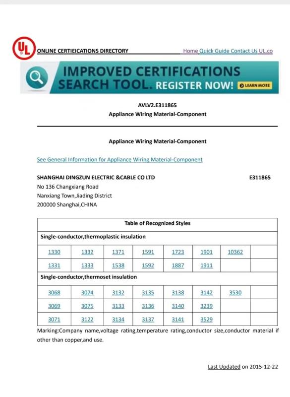 product certificate - Shanghai Dingzun Electric&Cable Co.,Ltd