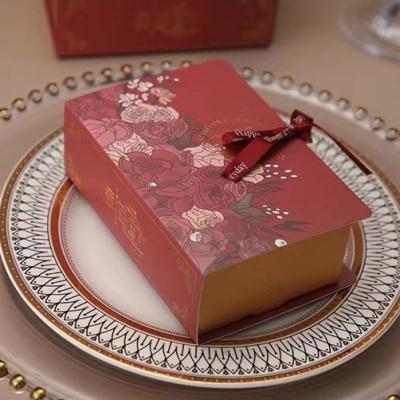 China Recycled Materials Chinese Style Wedding Favor Candy Gift Box Packaging Red Small Flip Bow Ribbon Gift Paper Box Sweet Box For Wedding for sale