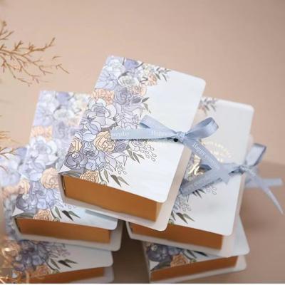 China New Material Design Customization FUHING Recycled Pink Wedding Candy Gift Box Book Shaped Folding Flip Bow Wedding Gift Paper Box Packaging for sale