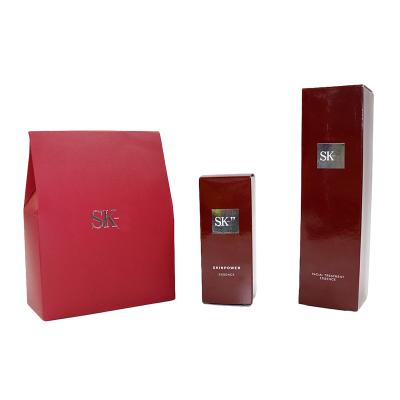 China Recycled Materials FUHING Clamshell Skin Care Set Cosmetic Set Empty Gift Box Cream Lotion Paper Box Packaging Packaging With Portable Paper Bag for sale