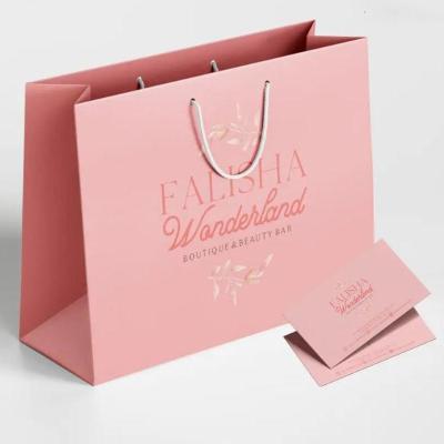 China FUHING Recyclable Wholesale Custom Pink Luxury Shopping Tote Paper Bags Clothing Shopping Paper Bag Boutique Gift Packaging Bag for sale