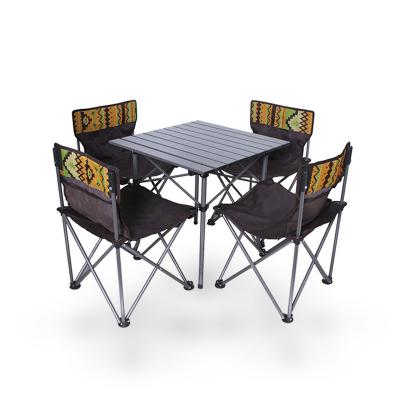 China Durable and Simple Folding Outdoor OEM Table and High Quality Portable Folding Outdoor Furniture Garden Chair Set 4 Set Iron Metal Thickened Steel Pipe for sale