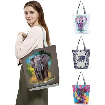 China Fashion Elephant Mandala Printed Classic Totes For Reusable Women Shopping Bag The High Capacity Travel Beach Bag Foldable Shoulder Bag for sale