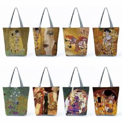 China Casual Customized Oil Painting Tears Tote Bags For Women Gustav Klimt Ladies Fashion Handbag Large Capacity Shopping Totes Wholesale for sale