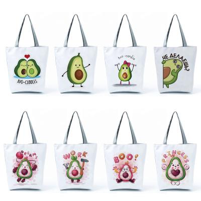 China Casual Tote Avocado Cartoons Fruit Series Cheap Reusable Shopping Bags Shape Print Handbag Beach Shoulder Bag Regenerative Wholesale for sale