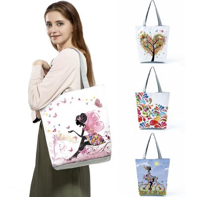 China Wholesale Reusable Fashion Girl Printing Wish Polyester Women's Shopping Bag Large Tote Bags Fashion Handbags With Customized Printed for sale