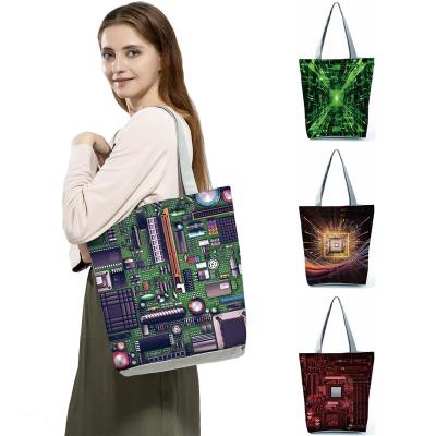 China Fashion Electronic Chip Hip Hop Handbag Men Women 3D Tote Portable Shoulder Bag Eco Machine Printed Reusable Shopping Bag Custom Model for sale