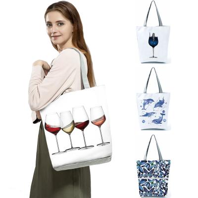 China Fashion Women Printed Wine Lady Handbags Casual Cartoon Tote Print Women Shoulder Bag Female Custom Pattern Dropshipping for sale