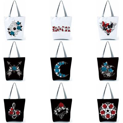 China New Fashion Floral Women's Black Rose Musical Note Printed Tote Red Handbags Bags Shoulder Bag Graphic Female Casual Shopping Bag for sale