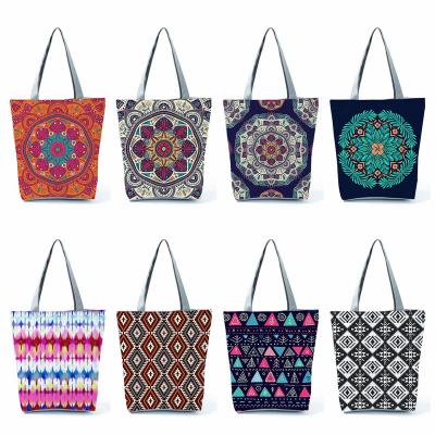 China Large Capacity Shopping Bag Reusable Floral Women Shoulder Bag Mandala Geometry Printed Handbags Classic Retro Fashion Tote Wholesale for sale