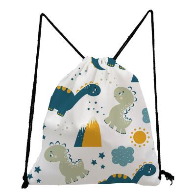 China Custom Drawstring Backpack Women Yoga Gym Women Eco Pouch Shoe Bag Gift Bag Anti-theft Reusable Foldable Storage Bag Kid Print Dinosaur Pattern for sale