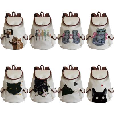 China Wholesale Cute Black Canvas Drawstring Bag Large Capacity Drawstring Bag Teenage Girls Cat Printed Backpack Women Casual Custom Pattern Anti-theft for sale