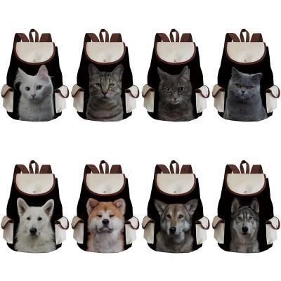 China Cat Dog Printed Backpack High Capacity Anti-theft Women Backpack Cool Teens Black Drawstring Backpacks Animal Teenage Casual School Bag for sale