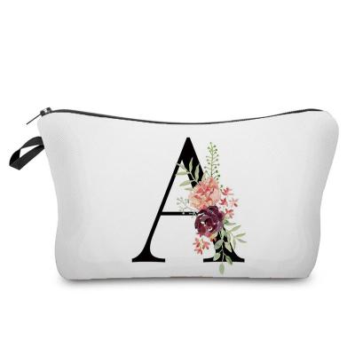 China Light Weight 26 Initials Flower Bag A-Z Letter Makeup Bags Women Travel Portable Bridesmaid Ladies Cosmetic Case Girls Beauty Bag for sale