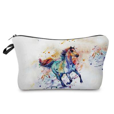 China Lightweight Watercolor Horse Print Cosmetic Bags Mini Portable Traveling School Pencil Animal Case Bag Casual Makeup Storage Bag For Women for sale