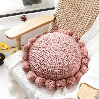 China Wholesale Anti-Static Sun Flower Shaped Soft Cute Home Nordic Style Knitted Crochet Girl Round Acrylic Throw Case Cushion Pillow for sale