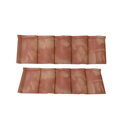 China Modern Pink Coated Steel Color Sheet Roof Stone Roof Tile 0.45mm/0.50mm Milan Mental Roof Tile for sale