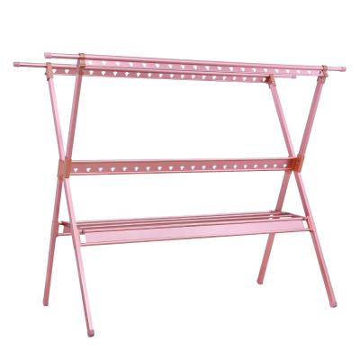 China Multifunctional Aluminum Folding Folding Premium Quality Laundry Drying Racks Rose Gold Clothes Rack for sale