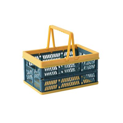 China Sustainable Supermarket Shopping Collapsible Plastic Baskets Handle Collapsible Plastic Basket For Picnic Camping for sale