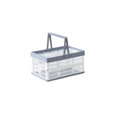 China Durable Plastic Collapsible Collapsible Stackable Storage Shopping Basket Bins Folding Baskets With Handles Grocery Basket for sale